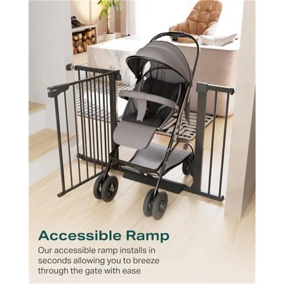 29.7-51.5 Baby Gate Extra Wide, Safety Dog Gate for Stairs Easy Walk Thru